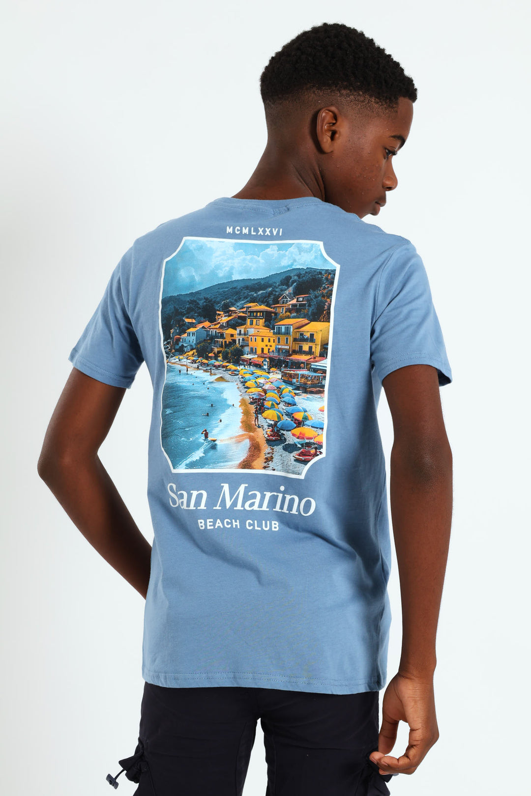Boys Beach Club Front & Back Print Tee - Blue