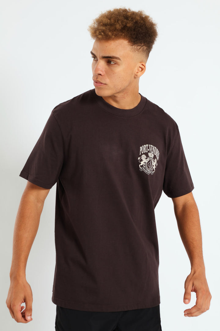 Port Vendres Front & Back Print Tee - Chocolate