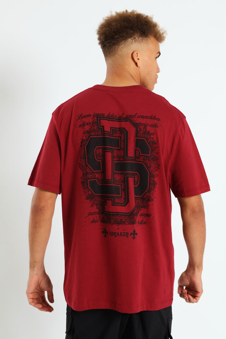 Loyalty Back & Front Print Tee - Dark Red