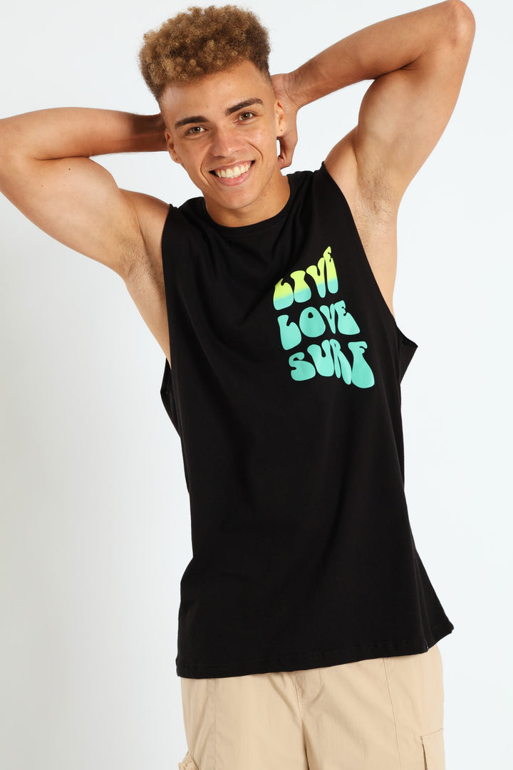 Live Love Surf Muscle Hugger Tee - Black