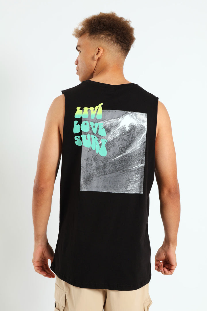 Live Love Surf Muscle Hugger Tee - Black