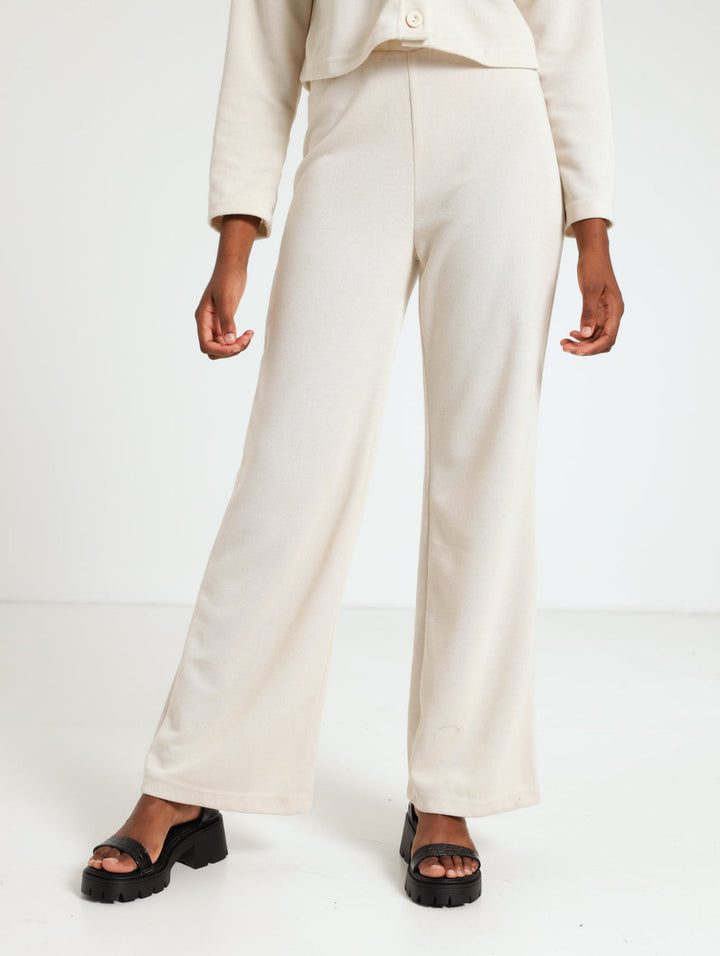 Ladies Wide Leg Ribb Pant - Cream