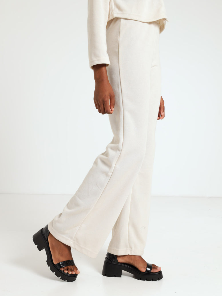 Ladies Wide Leg Ribb Pant - Cream
