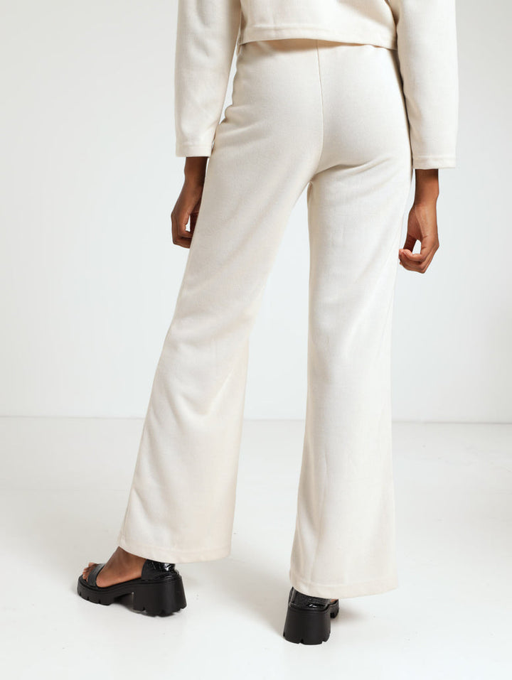 Ladies Wide Leg Ribb Pant - Cream