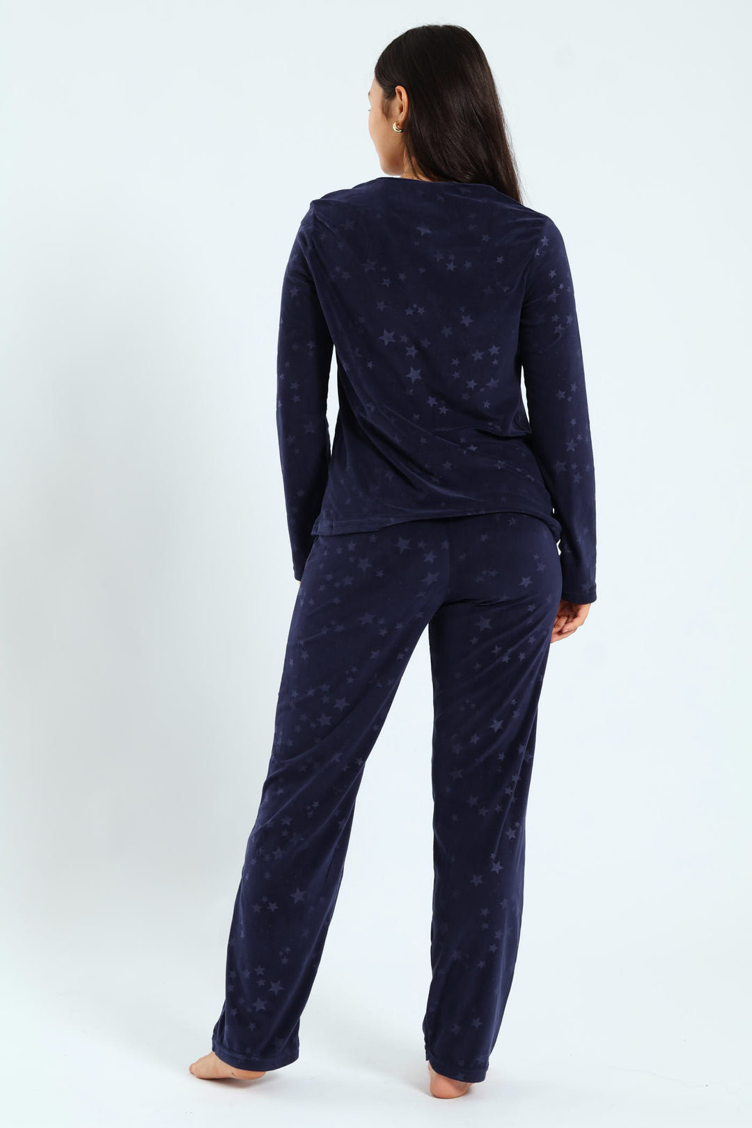 Long Sleeve Embossed Stars Top & Pants Set - Navy