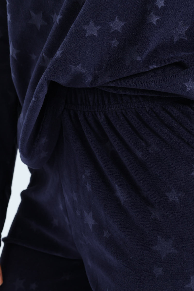 Long Sleeve Embossed Stars Top & Pants Set - Navy