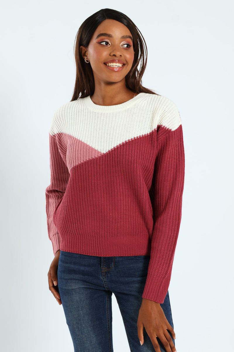 Chunky Knit Pullover - White/Blush