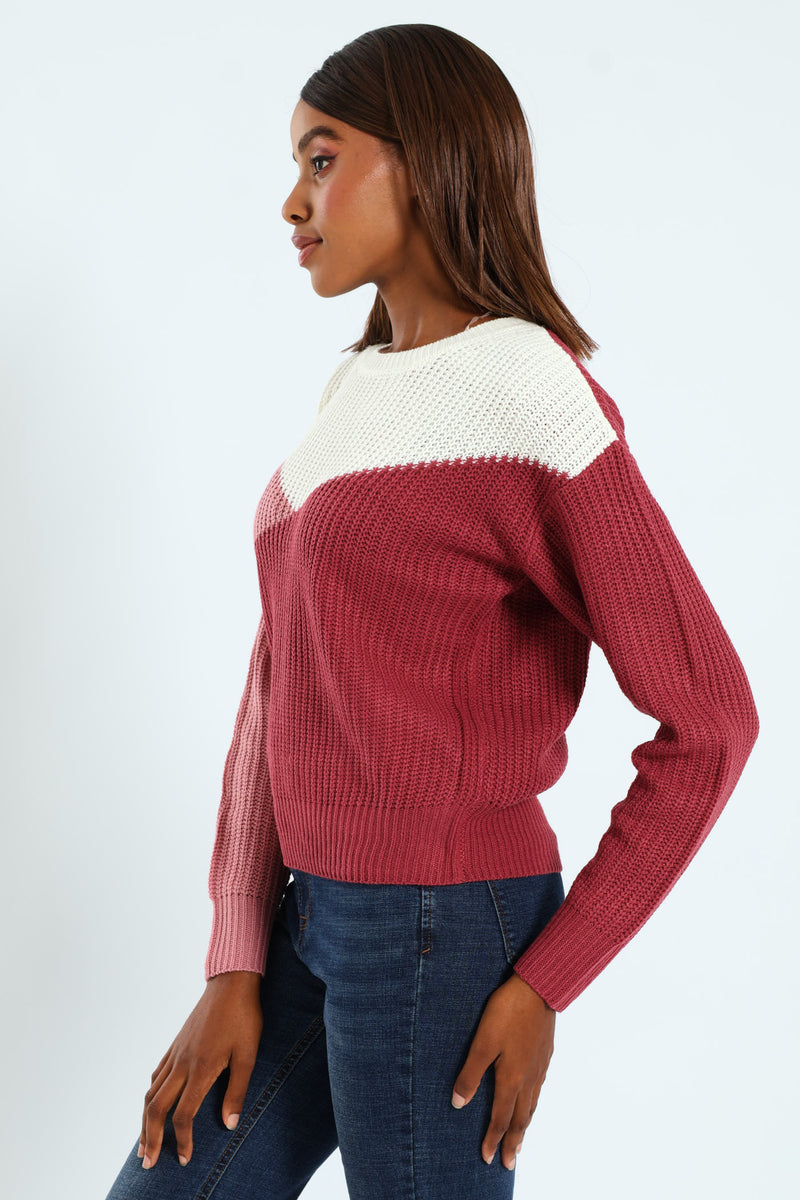 Chunky Knit Pullover - White/Blush