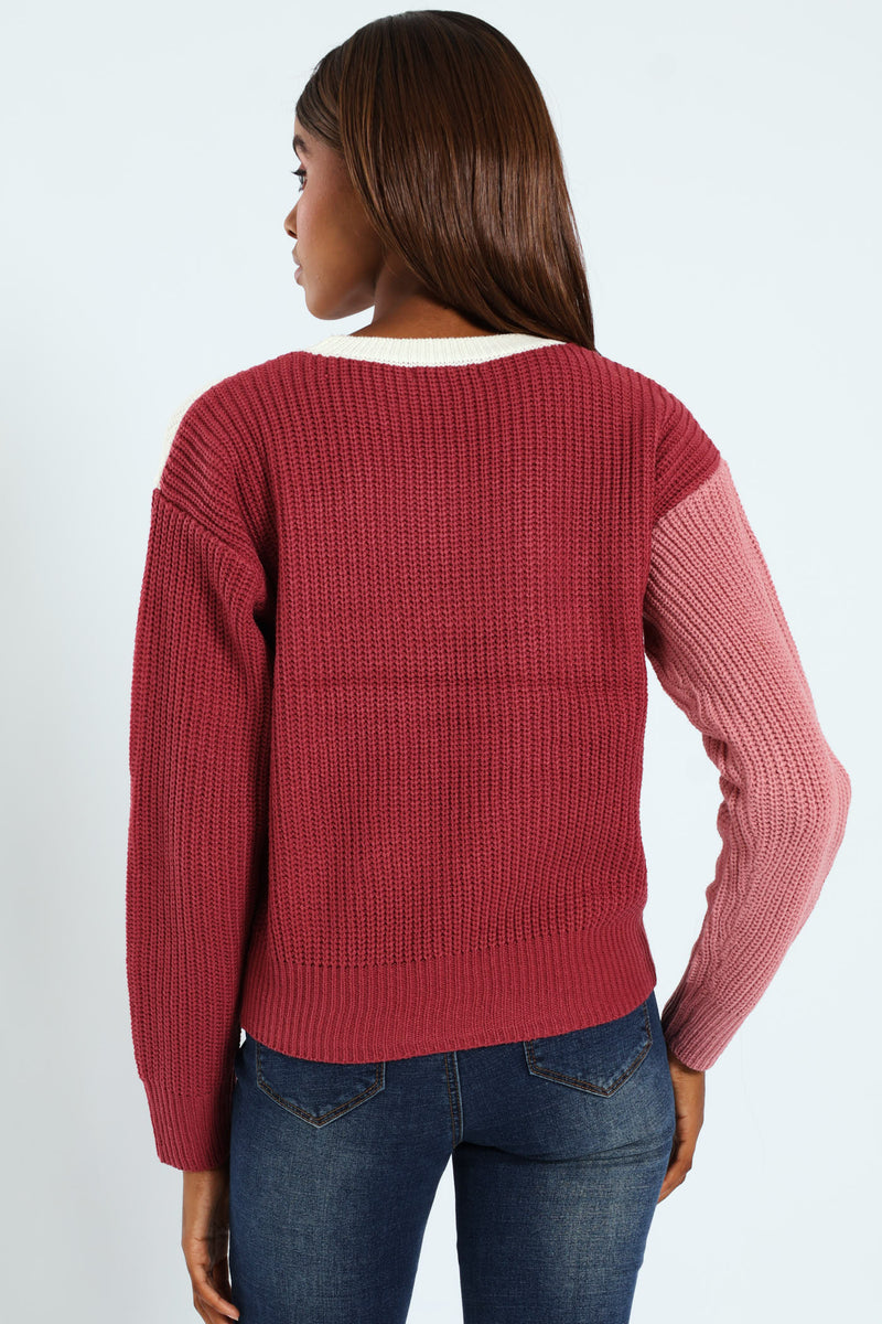 Chunky Knit Pullover - White/Blush