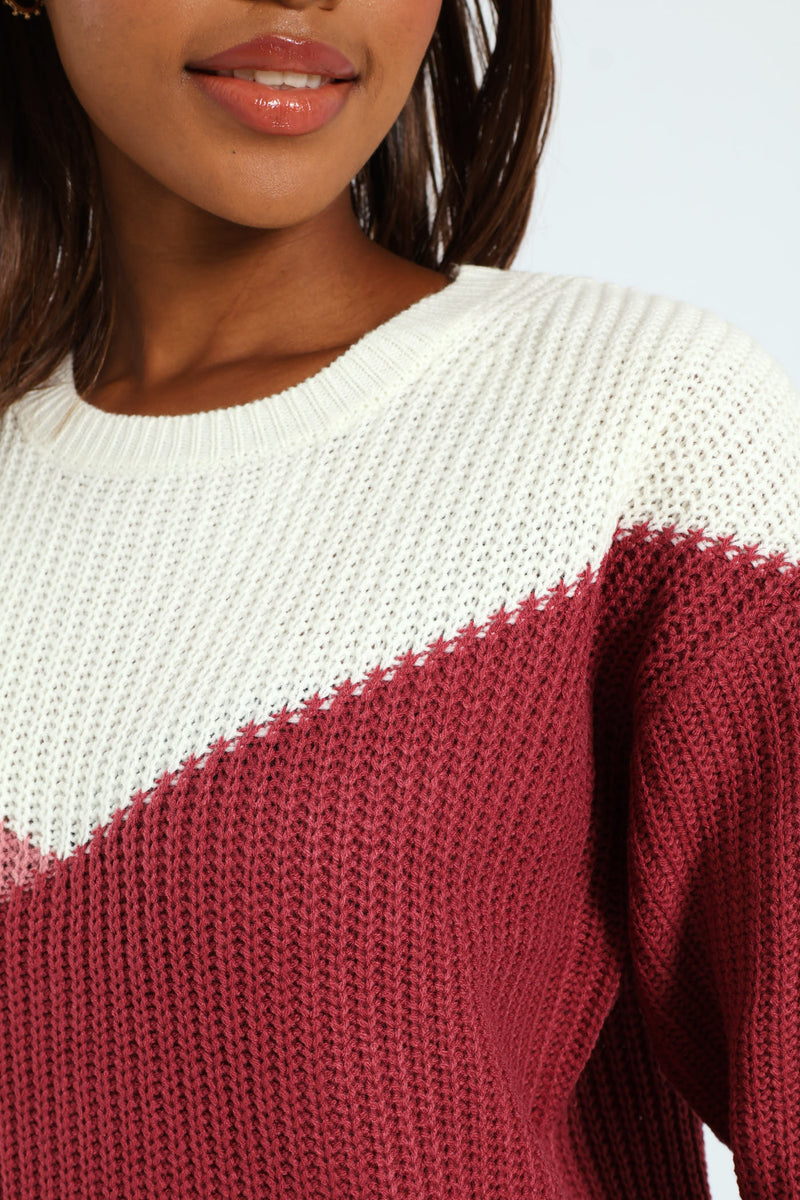 Chunky Knit Pullover - White/Blush