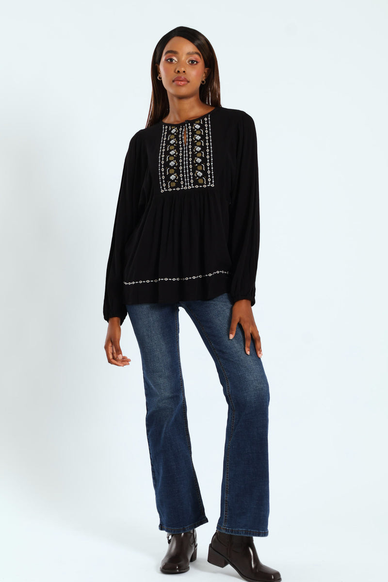 Belted Flare Leg Jean - Dark Wash