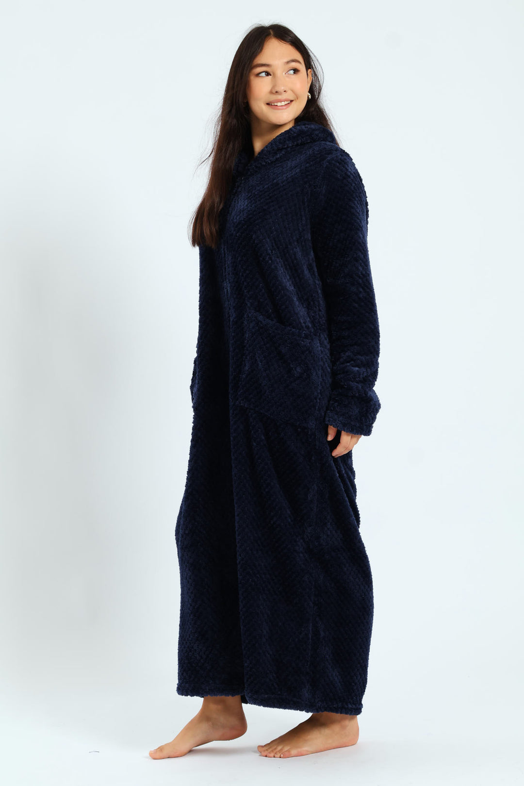 Ankle Length Zip Through Gown - Navy