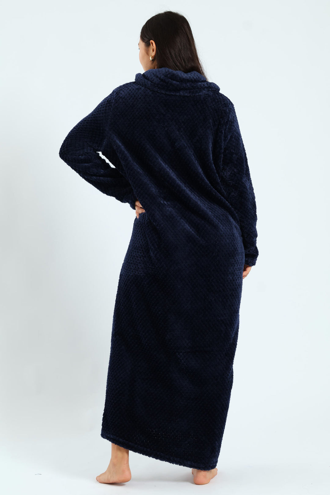Ankle Length Zip Through Gown - Navy
