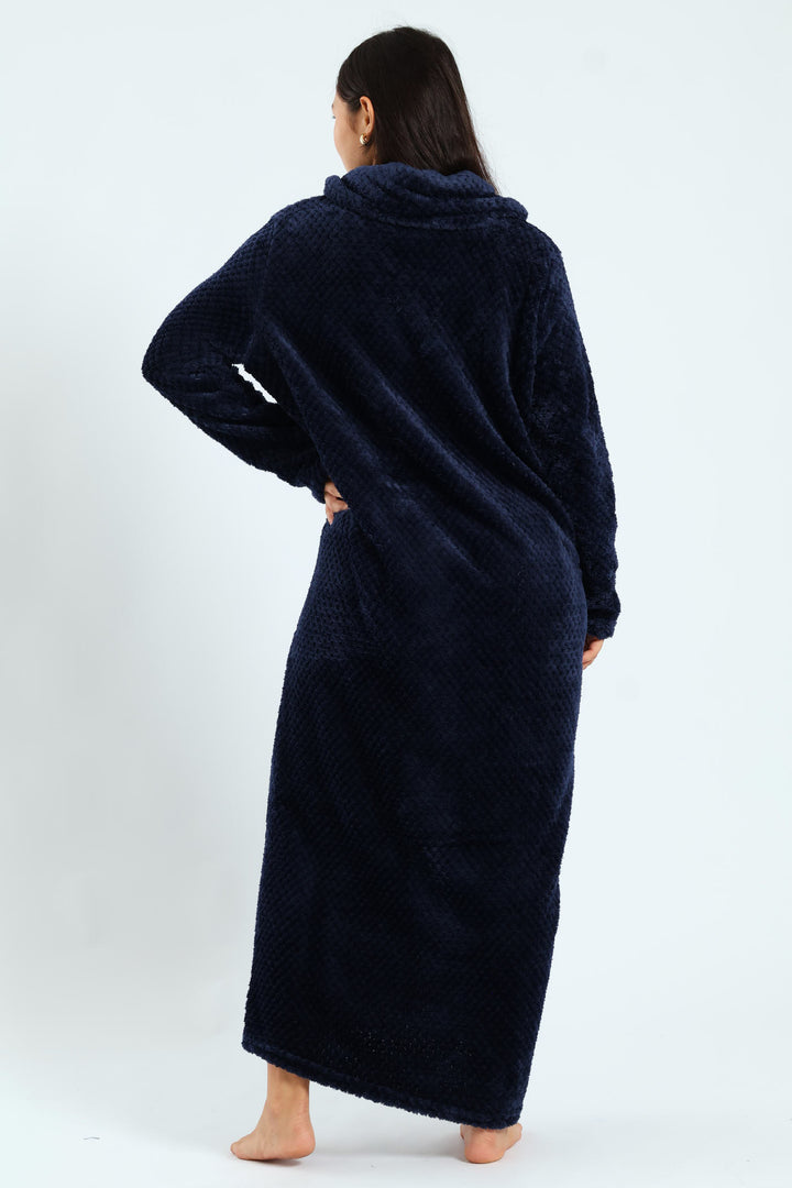 Ankle Length Zip Through Gown - Navy