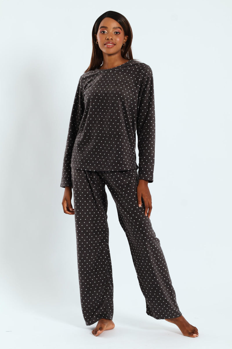 Polar Fleece Spots Sleep Set - Dark Grey