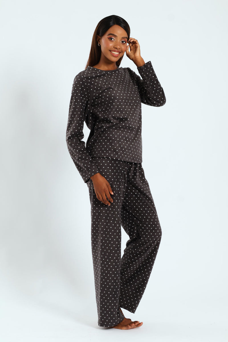 Polar Fleece Spots Sleep Set - Dark Grey