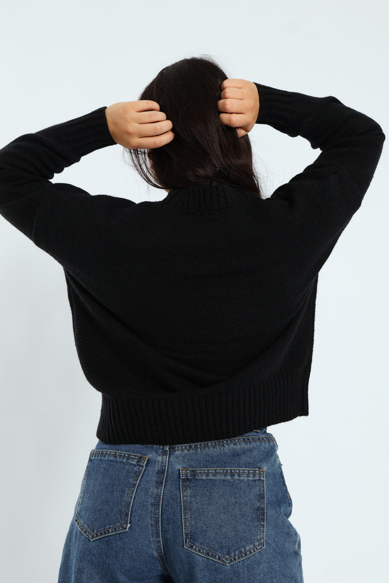 Bow Knit Pullover - Black