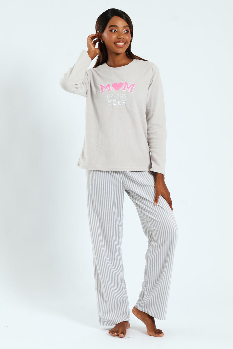 Polar Fleece "Mom Of The Year" Sleep Set - Grey