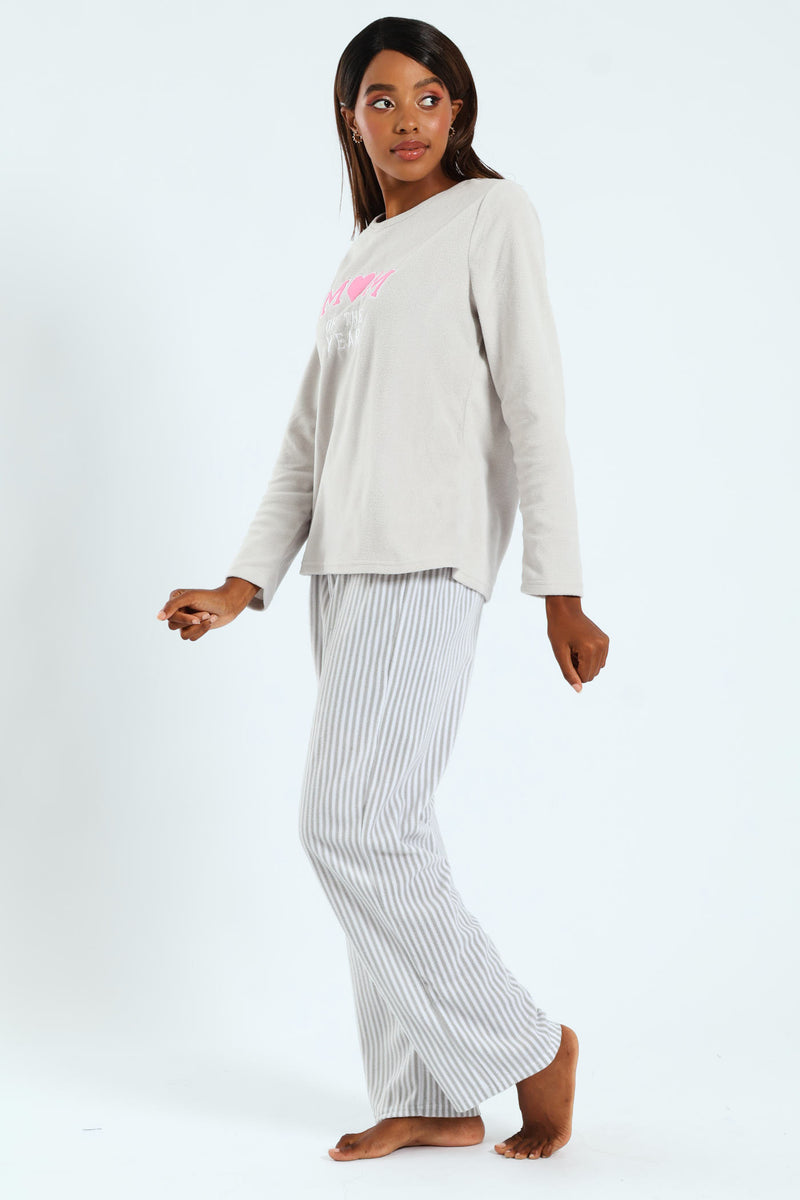 Polar Fleece "Mom Of The Year" Sleep Set - Grey