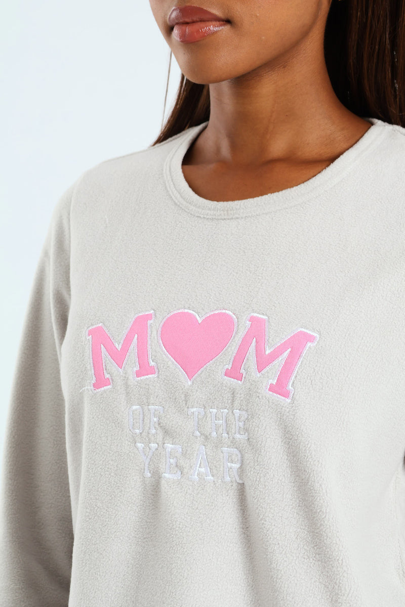 Polar Fleece "Mom Of The Year" Sleep Set - Grey