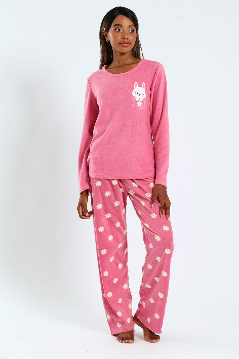 Polar Fleece Bunny Pocket Sleep Set - Pink