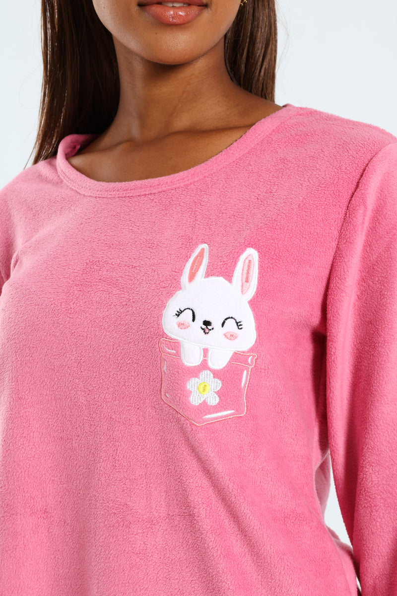 Polar Fleece Bunny Pocket Sleep Set - Pink