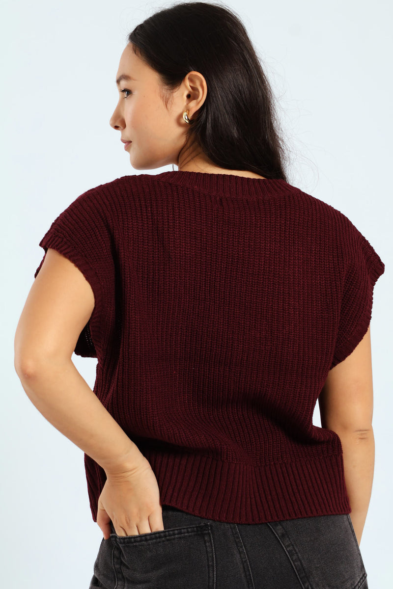 Cable Knit Vest - Burgundy
