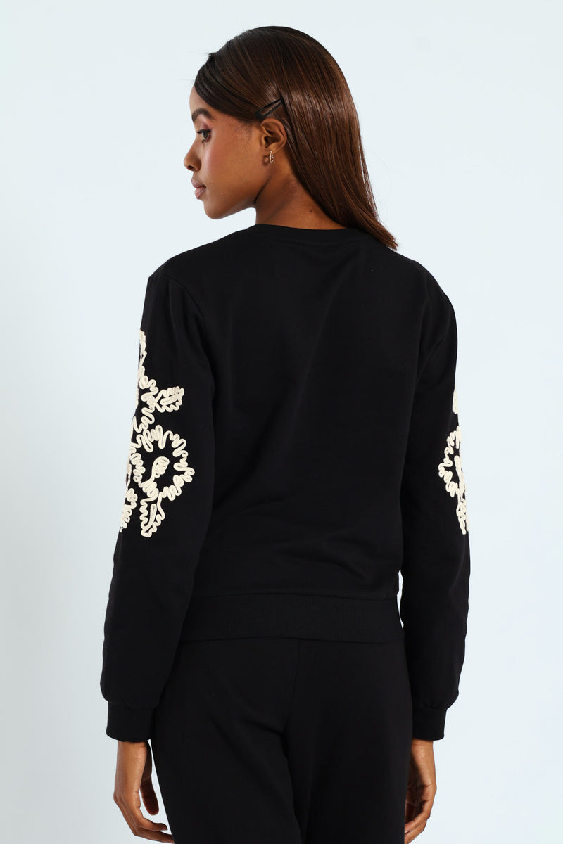 Floral Cornelli Long Sleeve Pullover - Black