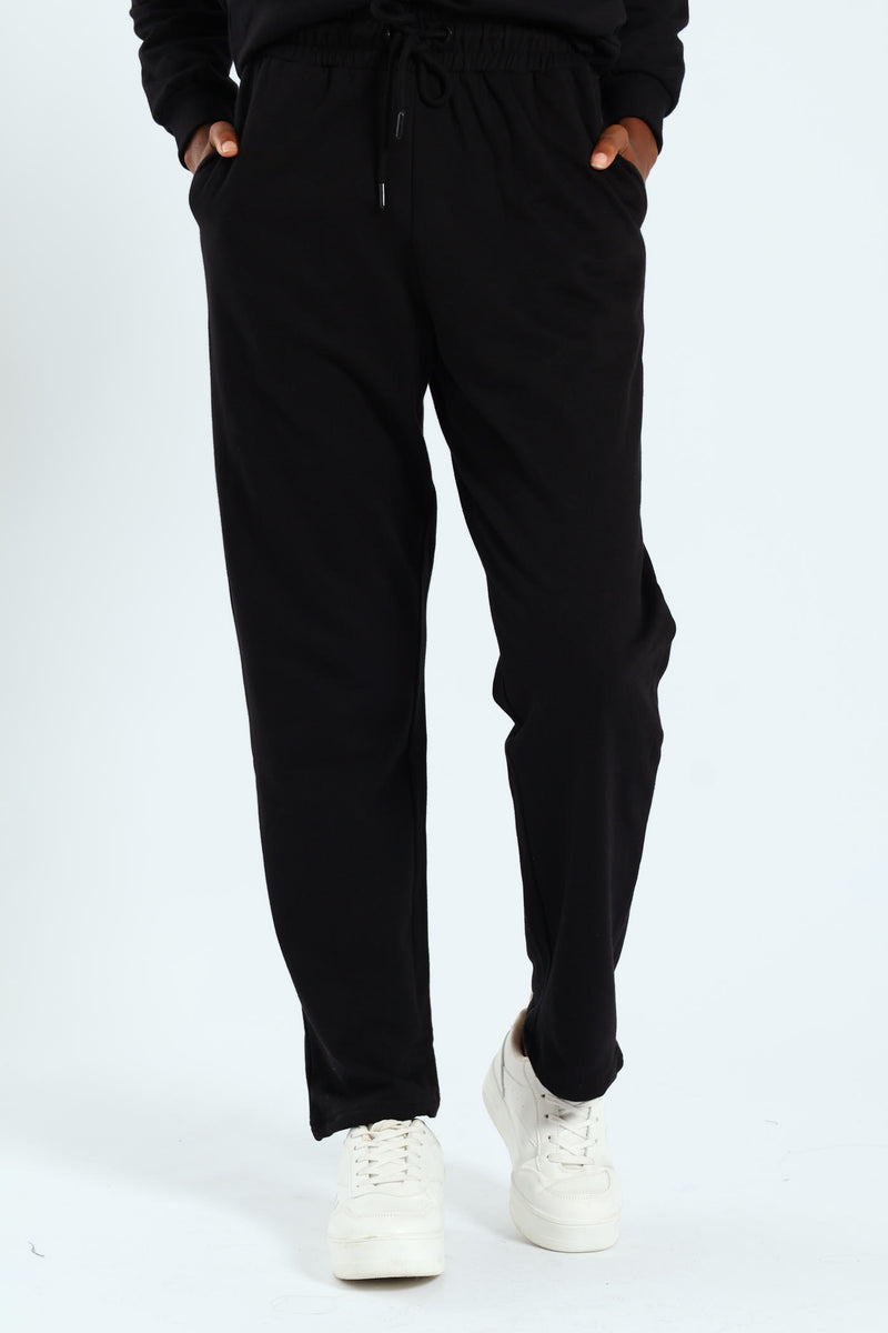Wide Leg Cotton Fleece Jogger - Black