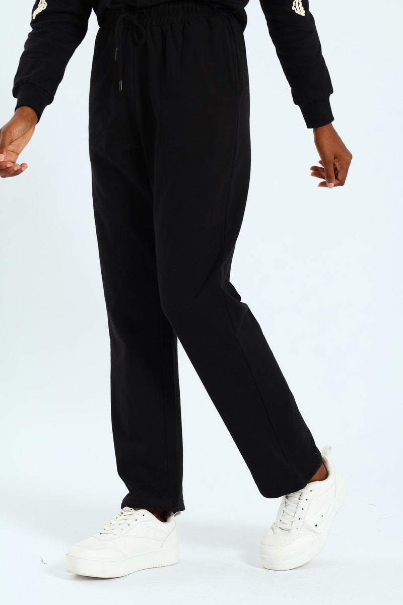 Wide Leg Cotton Fleece Jogger - Black