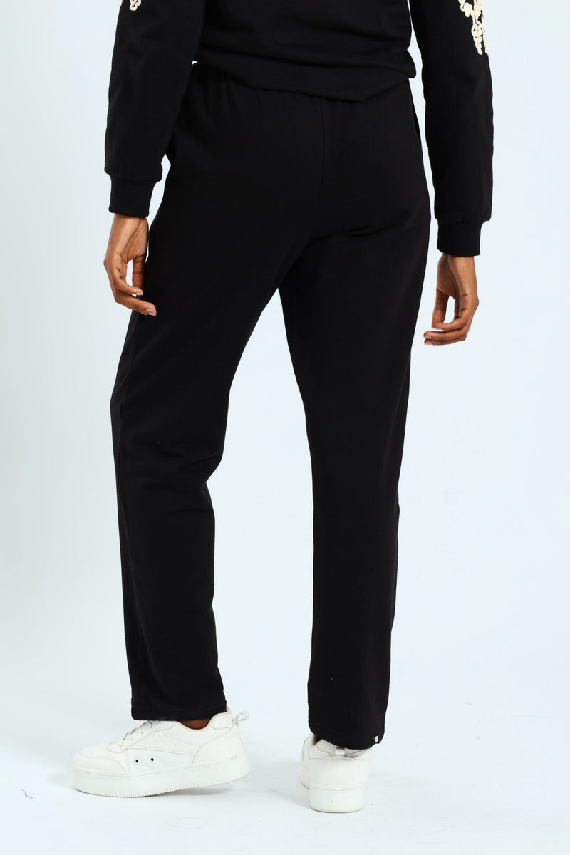Wide Leg Cotton Fleece Jogger - Black