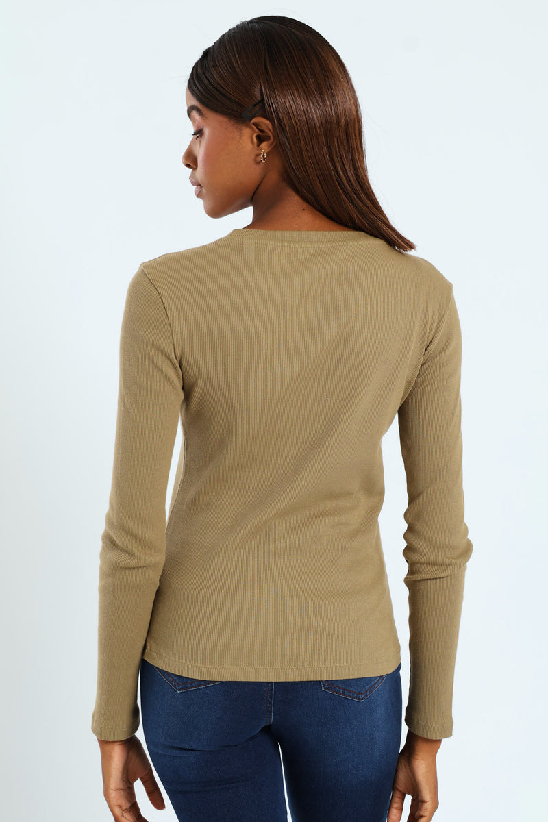 Long Sleeve Rib Crew Top - Moss Green