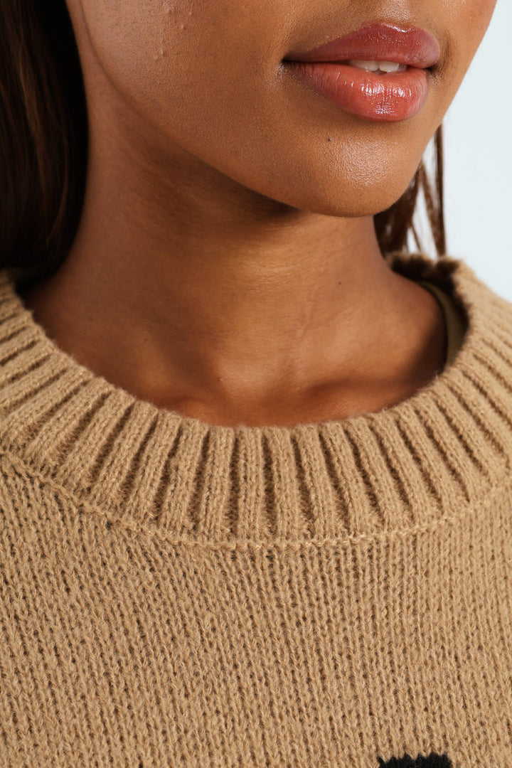 Long Sleeve Ciao Slogan Sweater - Stone