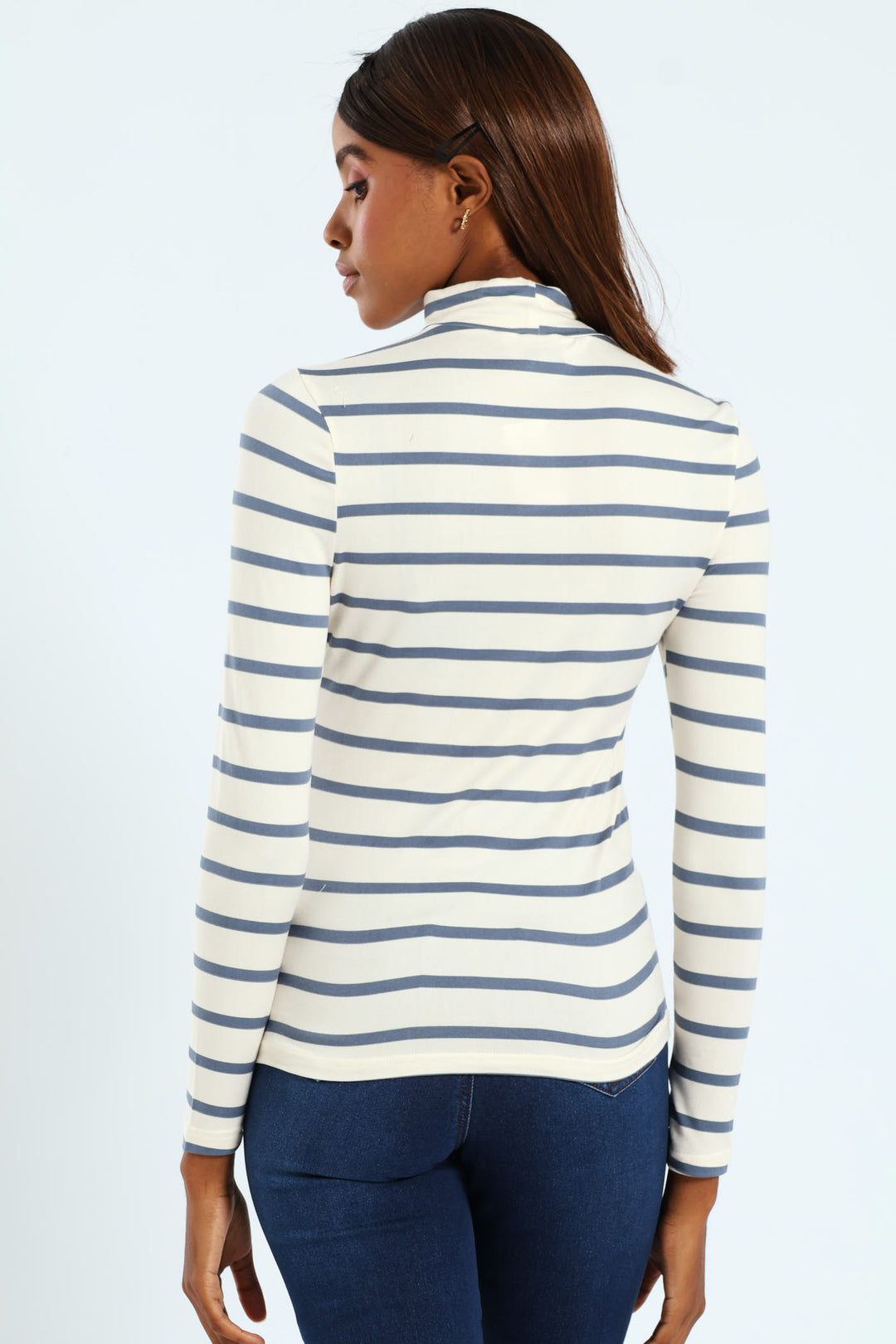 Basic Striped Poloneck - Cream/Smokey Blue