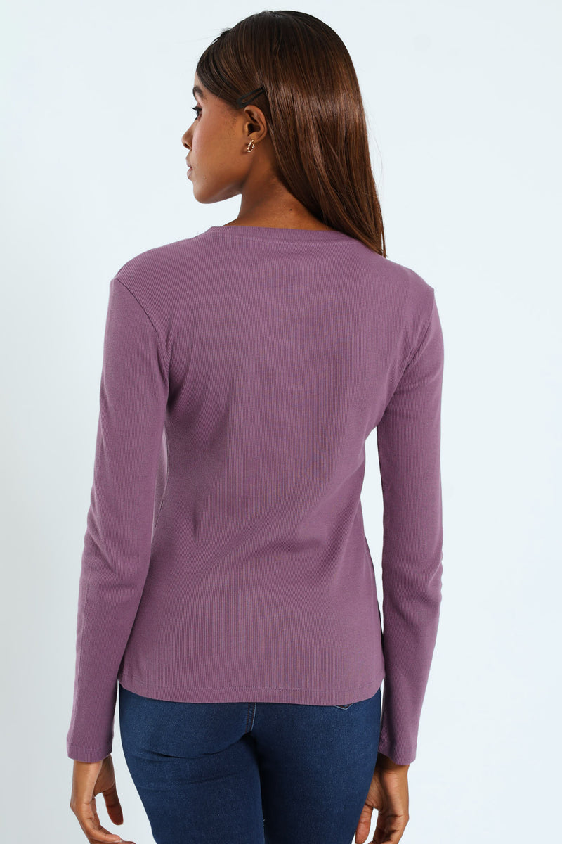 Long Sleeve Rib Crew Top - Plum