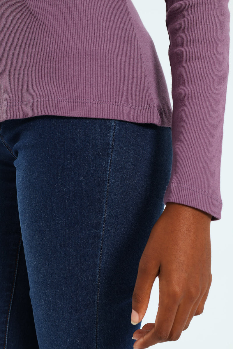 Long Sleeve Rib Crew Top - Plum