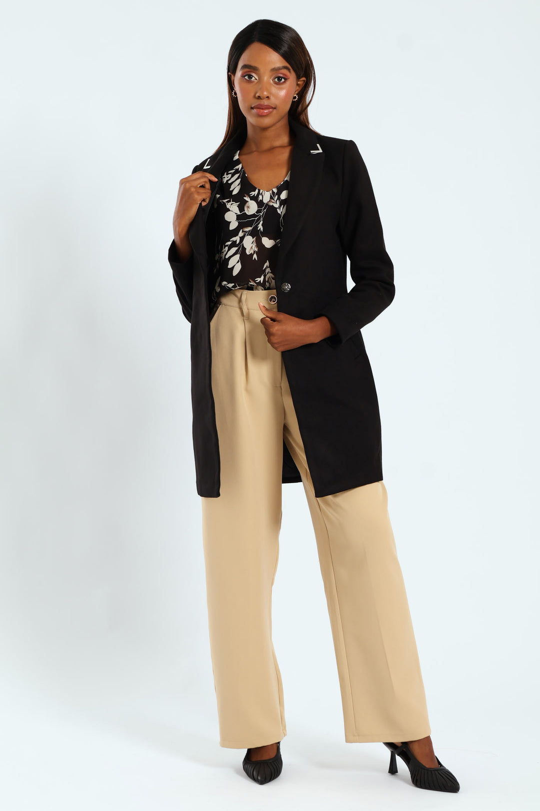 Charlotte Metal Trim Collar Coat - Black