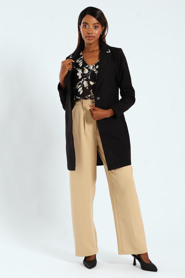 Charlotte Metal Trim Collar Coat - Black