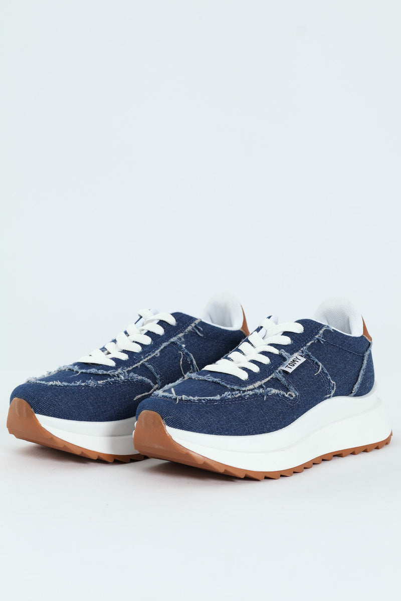 Tiana Retro Lace Up Sneaker - Denim