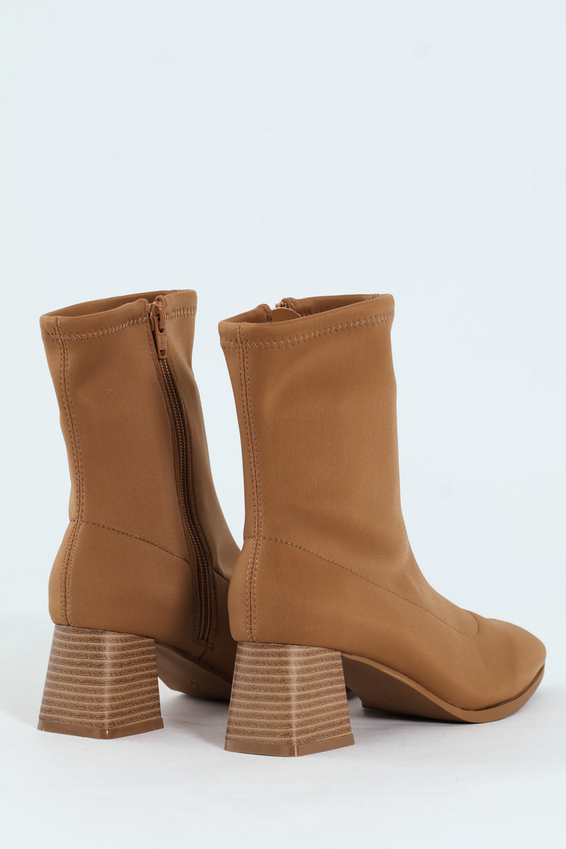 Square Toe Pull Up Ankle Boot - Beige