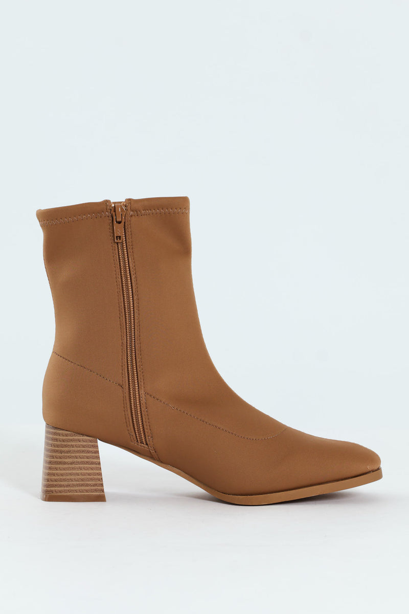 Square Toe Pull Up Ankle Boot - Beige