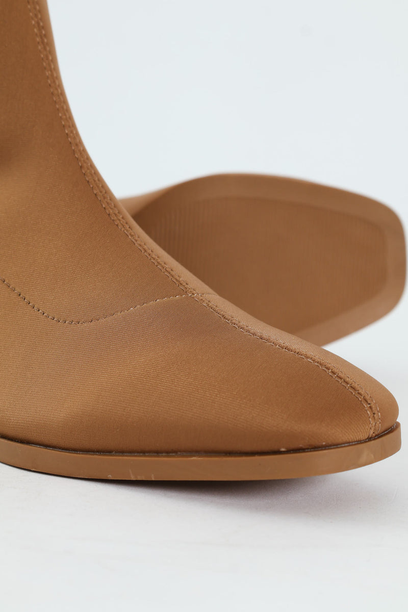 Square Toe Pull Up Ankle Boot - Beige