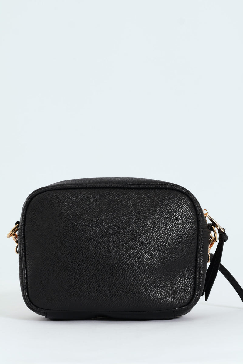 Front Zip Camera Bag With Webbing Strap - Black
