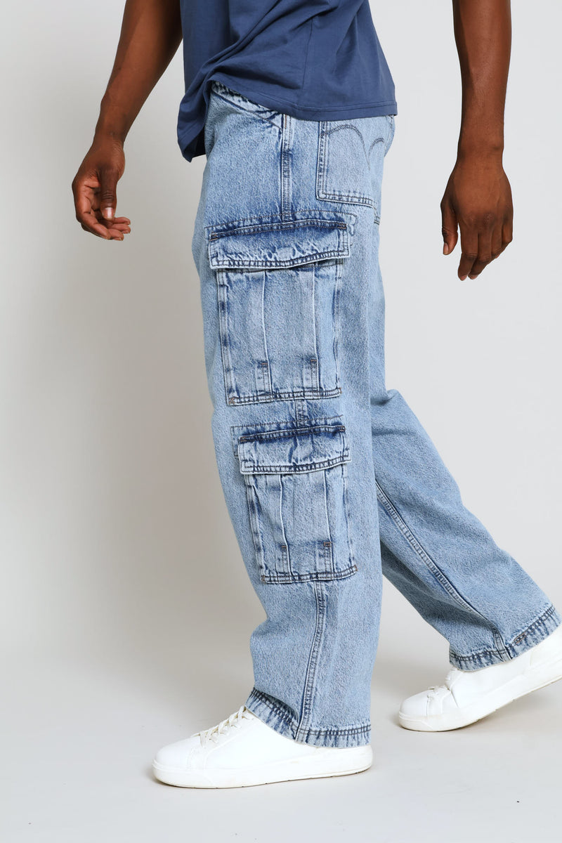 578 Joyful Clouds Baggy Cargo Denim - Blue