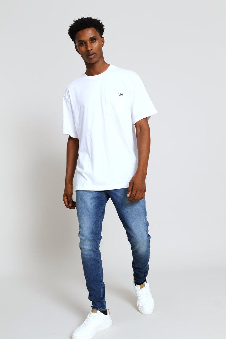 Embroidered Pocket Tee - White