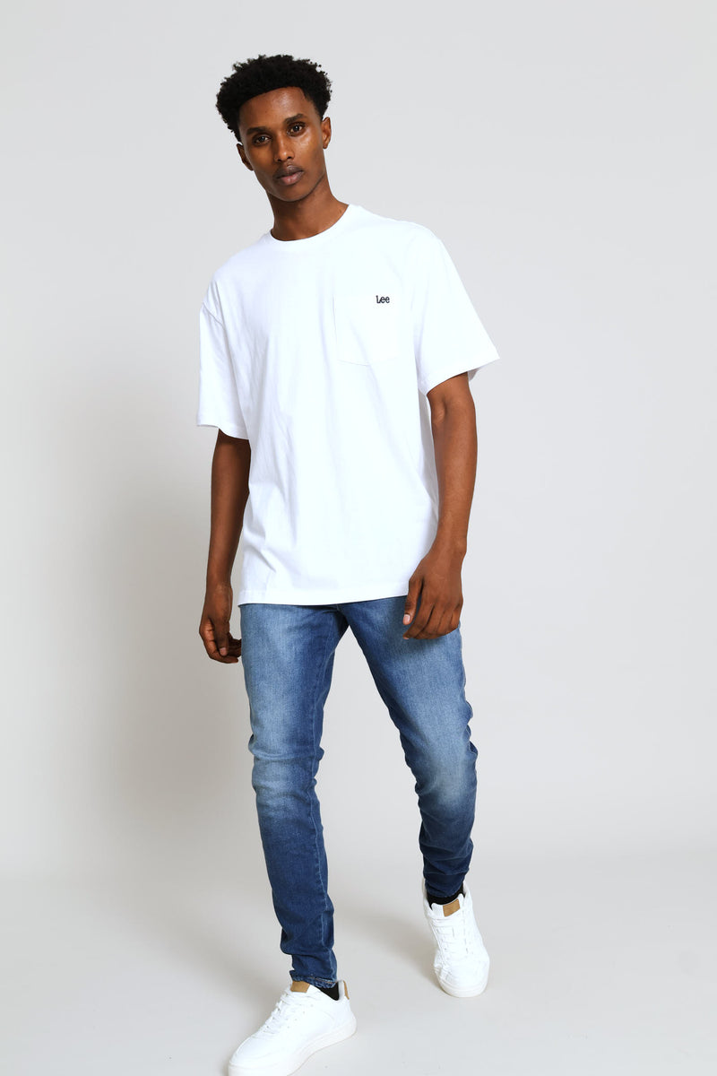 Embroidered Pocket Tee - White