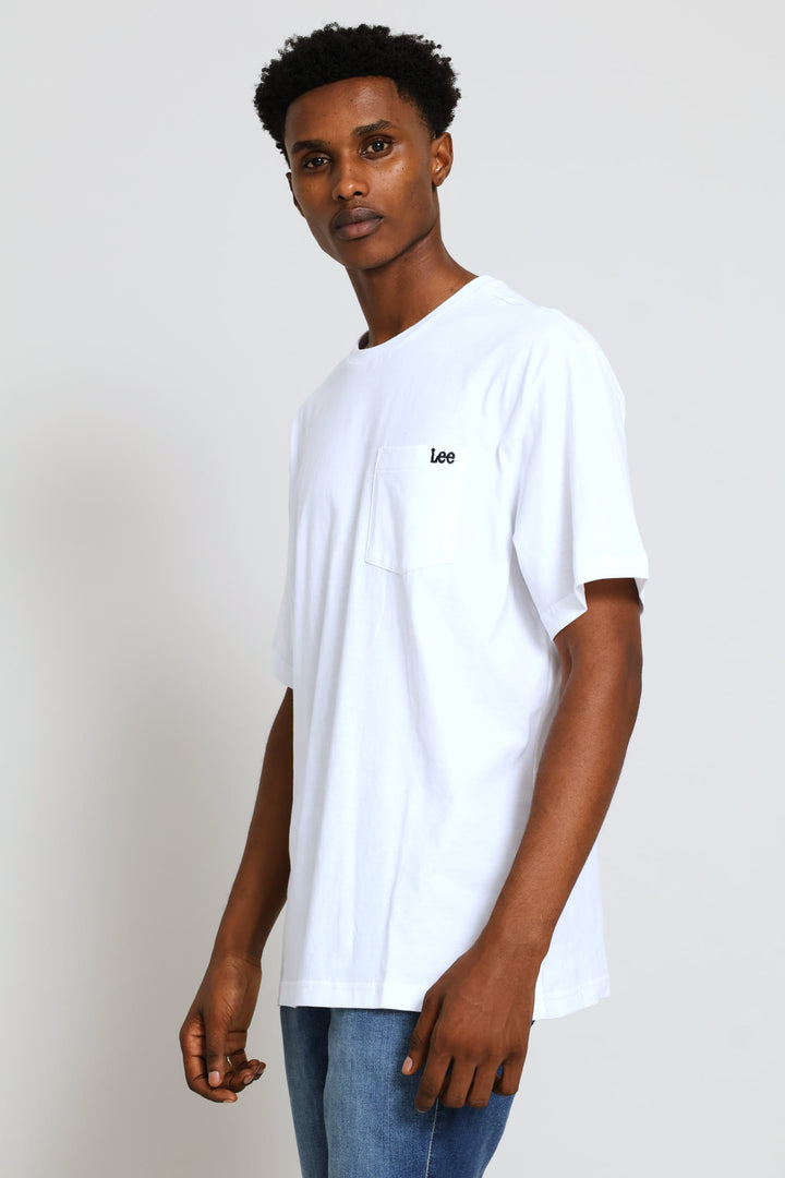 Embroidered Pocket Tee - White