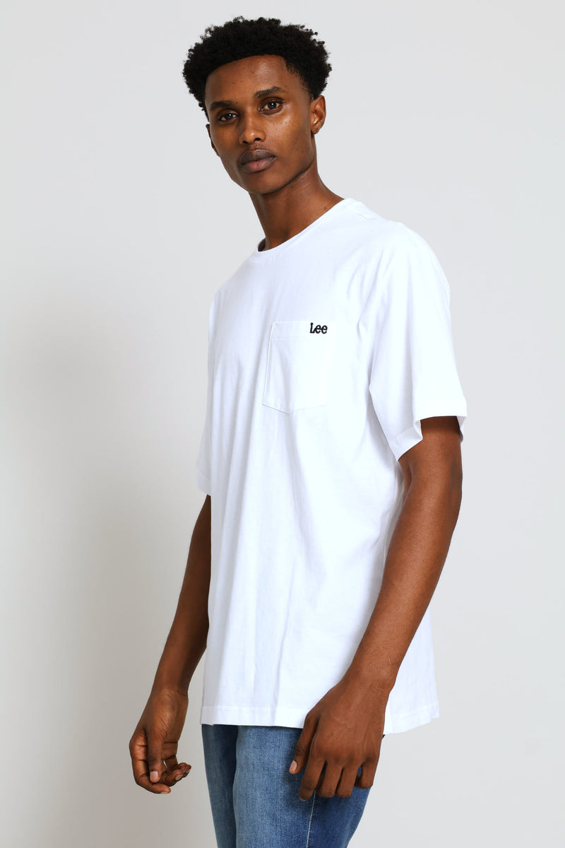Embroidered Pocket Tee - White