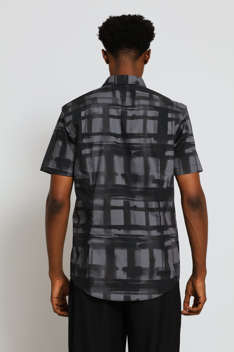 Short Sleeve Tonal Paint Stroke Textured Shirt - Black