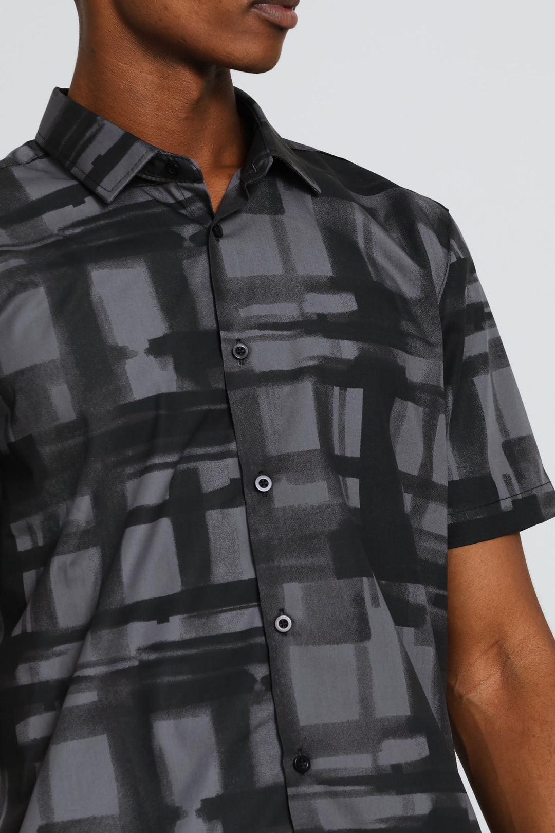 Short Sleeve Tonal Paint Stroke Textured Shirt - Black